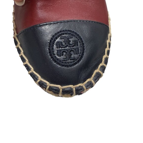 Tory Burch Color block LeatherEspadrille Flat Tuscan Wine Tory Navy Women's sz 7 - Picture 7 of 12